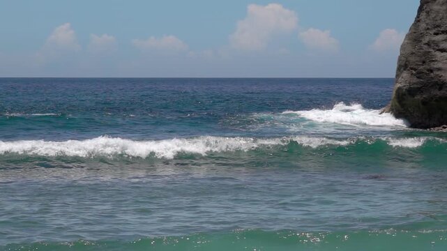 Surfing Wave and Tropical Coast. Slow Motion