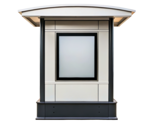 Modern outdoor advertising kiosk with a blank digital display on a transparent background