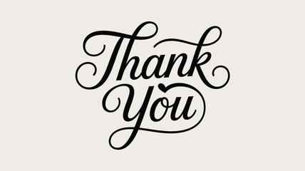 Elegant “Thank You” Typography — Black Cursive Script with Flourishes on Light Beige Background Representing Gratitude and Warm Aesthetics