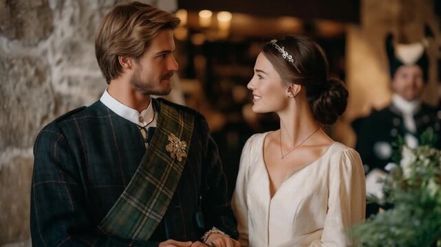 Experience a traditional Scottish Handfasting Ceremony in a majestic castle hall, complete with the enchanting sounds of a bagpiper.