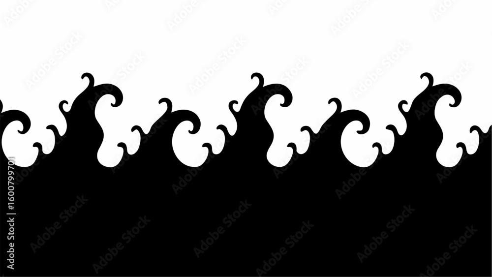 Poster stylized black waves border design against a white background creating a dynamic and fluid pattern e