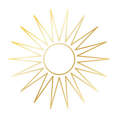 Gold Sun Star Ray Outline Icon. Vintage Wedding Card Invitation Decorative Element Symbol. Astrology Tattoo Style/ Aesthetic Elegant Golden Gradient Star Symbol. 