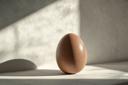 Speckled egg in sunlight against textured wall creates a simple, natural scene for stock use