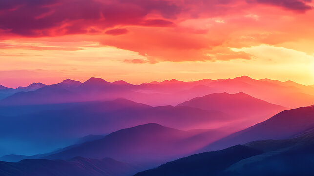  The sky ablaze with colors during a sunset behind mountains 
