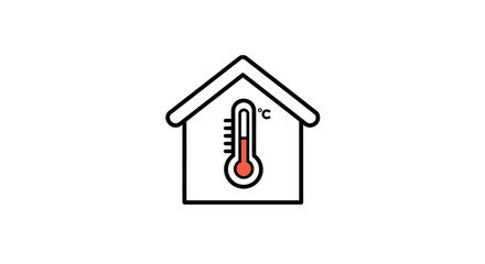 Fototapeta premium Home temperature monitoring icon with thermometer and celsius in minimalist line art