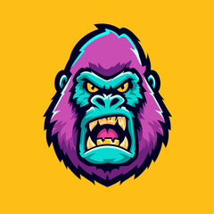 Obraz premium Colorful gorilla head illustration with fierce expression and vibrant background ideal for graphic design projects or merchandise