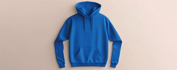 Royal Blue Blank Men's Hoodie Mockup on a Neutral Light Beige Background