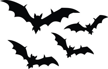 Naklejka premium Black Bat Silhouettes Flying on a White Background for Halloween Illustration