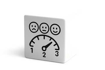 Simple emotional scale icon with three faces and arrow on transparent background