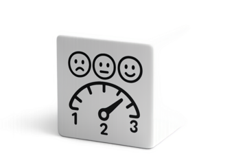 Simple emotional scale icon with three faces and arrow on transparent background
