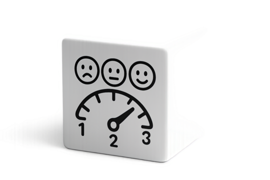 Simple emotional scale icon with three faces and arrow on transparent background
