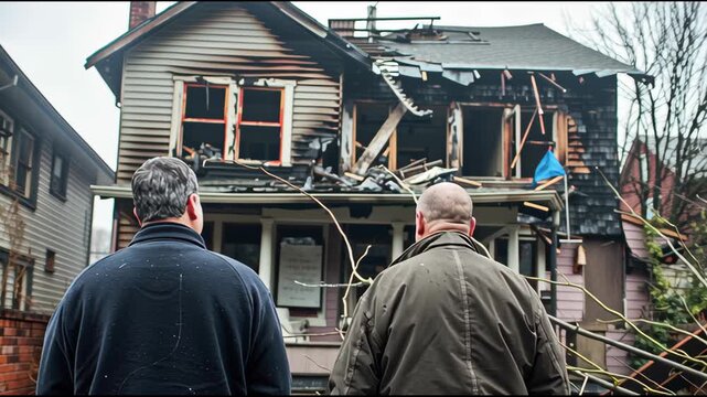 In-Depth Analysis of Fire-Damaged Property: Insurance Adjuster and Homeowner Collaborate in Inspecting Structural Damage