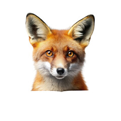 Fototapeta premium A cunning red fox with piercing amber eyes holds a blank white sign on a transparent background