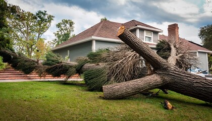 fallen tree damages house roof storm damage tree removal