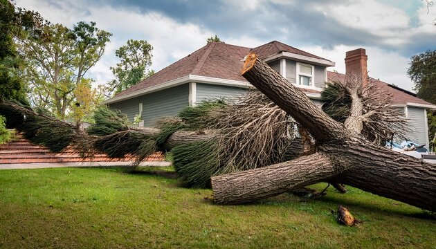 fallen tree damages house roof storm damage tree removal