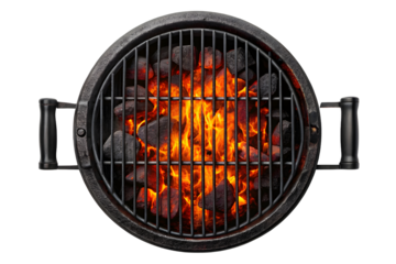 Grill and fire coals top view isolated on white or transparent background