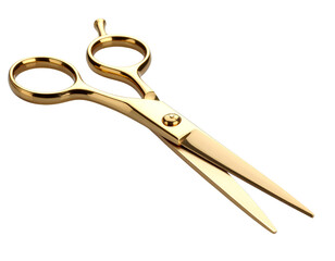 A luxury golden barber scissor on an isolated transparent background.