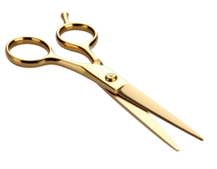 A luxury golden barber scissor on an isolated transparent background.