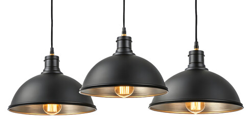 A set of modern black hanging lamps isolated on white or transparent background