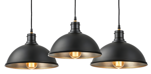 A set of modern black hanging lamps isolated on white or transparent background