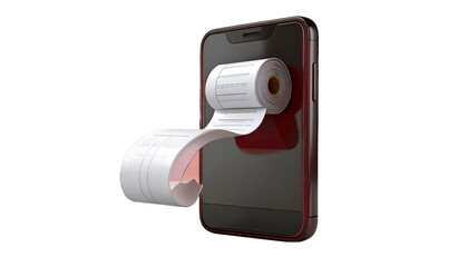 Smartphone Displaying Financial Receipt Emerging From Its Screen Against A Black Background