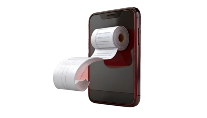 Smartphone Displaying Financial Receipt Emerging From Its Screen Against A Black Background