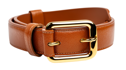 Classic Brown Leather Belt with Golden Buckle