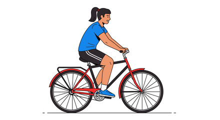 Obraz premium Woman enjoying a leisurely bicycle ride in a flat vector illustration for active lifestyle concepts and healthy living depiction and fitness