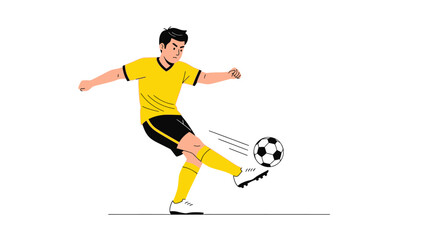 Obraz premium Dynamic vector illustration of a soccer player kicking a ball with motion lines showing impact and powerful kick energy emanating from the player