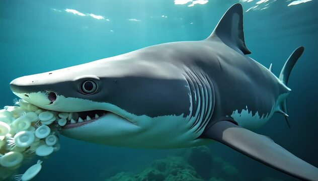 Basking shark drinking as it filters plankton