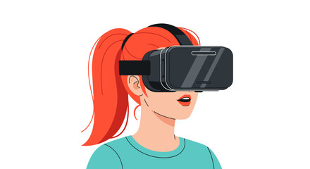 Animated Woman Exploring Virtual Worlds with VR Headset in Bright Environment