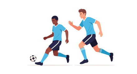 Obraz premium Energetic soccer duo showcasing speed and skill during a dynamic match, with a focus on teamwork and athleticism in a vibrant sporty setting