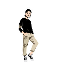 Naklejka premium Detailed flat vector people and illustration, woman with casual outfit