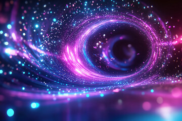 Tunnel of swirling light fragments narrowing with intense kinetic force creating dynamic vibrant motion and energy flow effects