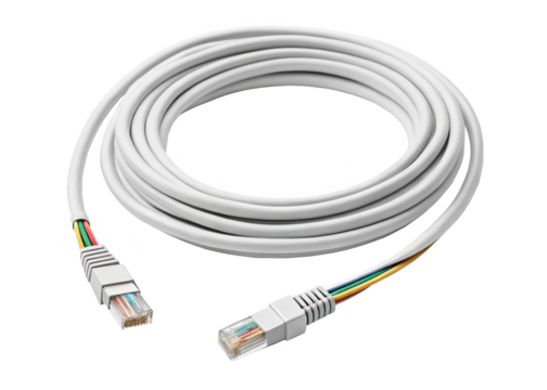 Close up of network cable and plugs on a transparent background