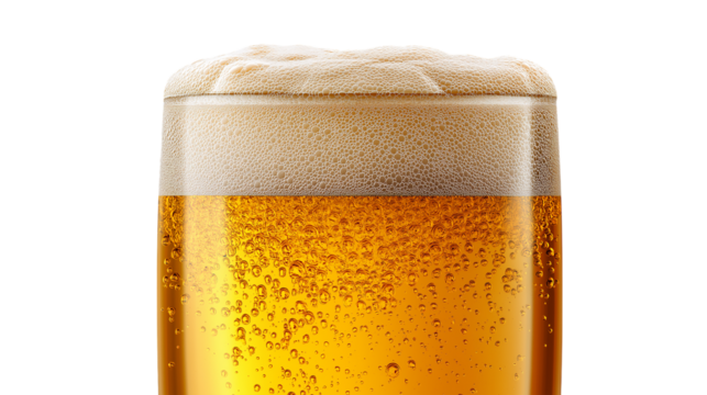 Close-up of Beer with Bubbles on Transparent Background