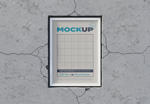 Vertical Frame Poster Mockup Embedded in Cracked Concrete