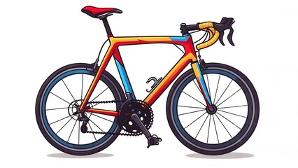Fototapeta premium Colorful Road Bicycle Illustration with Red Seat and Yellow Handlebars on White Background