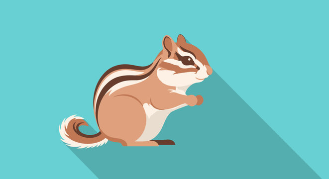 Stylized chipmunk illustration with a long shadow casting a modern, playful cartoon animal depiction against a solid background