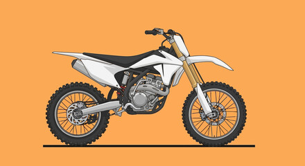 Obraz premium Stylish vector illustration showcasing a modern white dirt bike against a vibrant orange backdrop