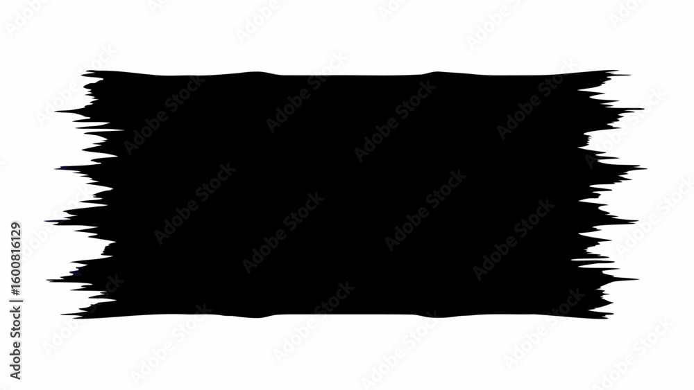 Poster Abstract black brush stroke with jagged edges on a white background creating a textured rectangular shape design