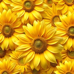 Obraz premium A vibrant closeup view of many bright yellow sunflowers in full bloom showcasing their detailed petals and centers