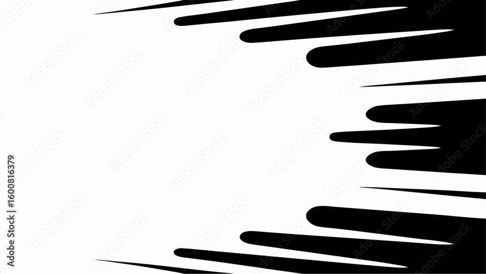 Poster Black and white abstract background with dynamic speed lines and motion effect on the right side of image