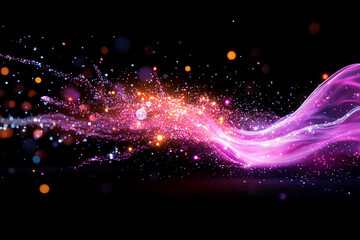 Dynamic streams of brilliant magenta particles twisting gracefully and explosively, capturing the elegant fluidity and motion of tennis in vibrant detail