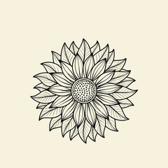 Detailed Sunflower Bloom – Botanical Outline Illustration

