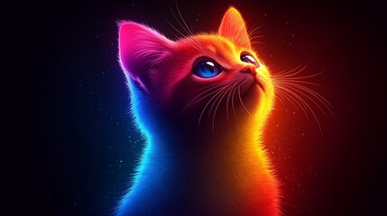 Rainbow Kitten Looking Up