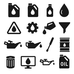 A collection of vector oil icons a versatile set featuring oil containers, oil drops, and related automotive and industrial elements for diverse applications.