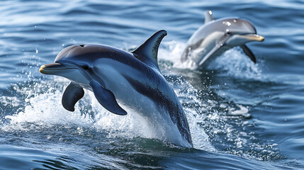 Obraz premium A memorable moment observing dolphins frolicking in the sea during a midjourney cruise 