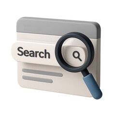 Search engine interface with magnifying glass isolated on transparent background