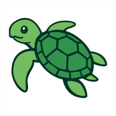 A cute cartoon green marine turtle